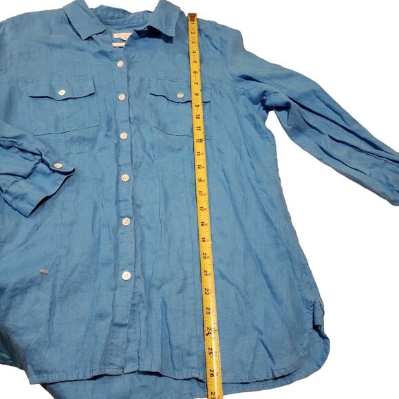 J. Jill Love 100% Linen Shirt Blue  Button Up Medium Boho Minimalist - Picture 5 of 9